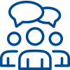 Icon showing three human figures with speech bubbles